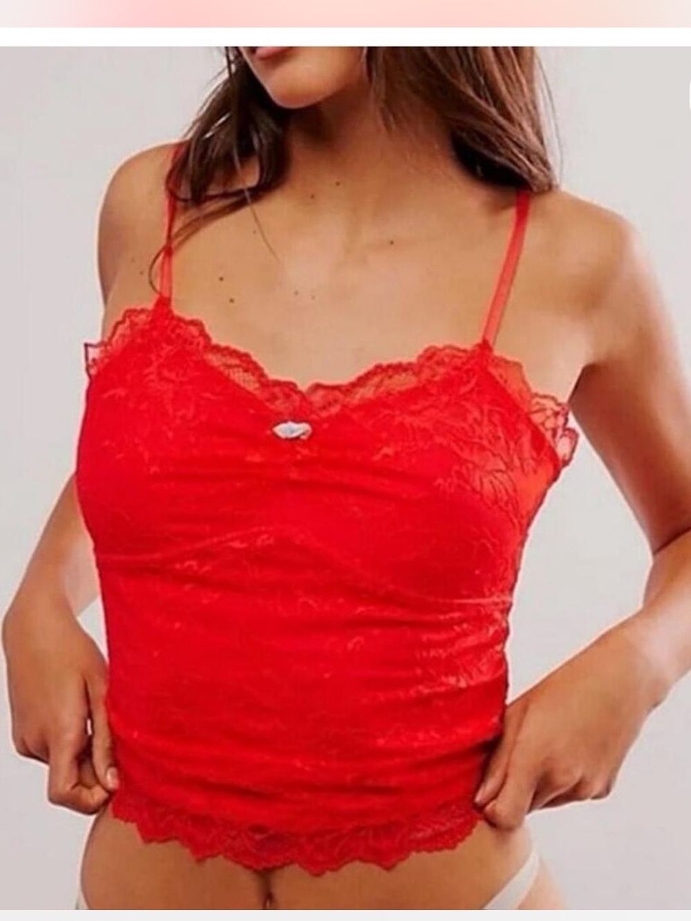 Free People Intimately Lace Cami Red Coquette Y2K Festival Top Bralette